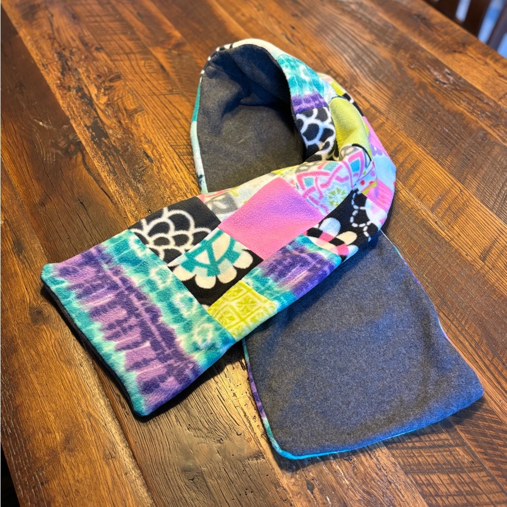 HANDMADE 60” Long Polar Fleece Patchwork Scarf, never worn - Picture 1 of 10